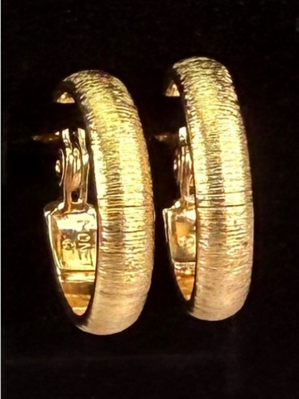 Vintage Monet, brushed goldtone, clip on hoop earrings